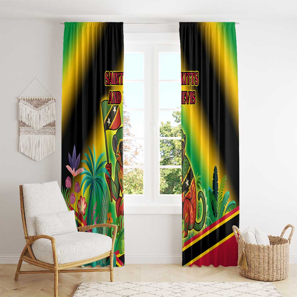Saint Kitts and Nevis Window Curtain with Coat of Arms and Flag Pattern Design - Wonder Print Shop