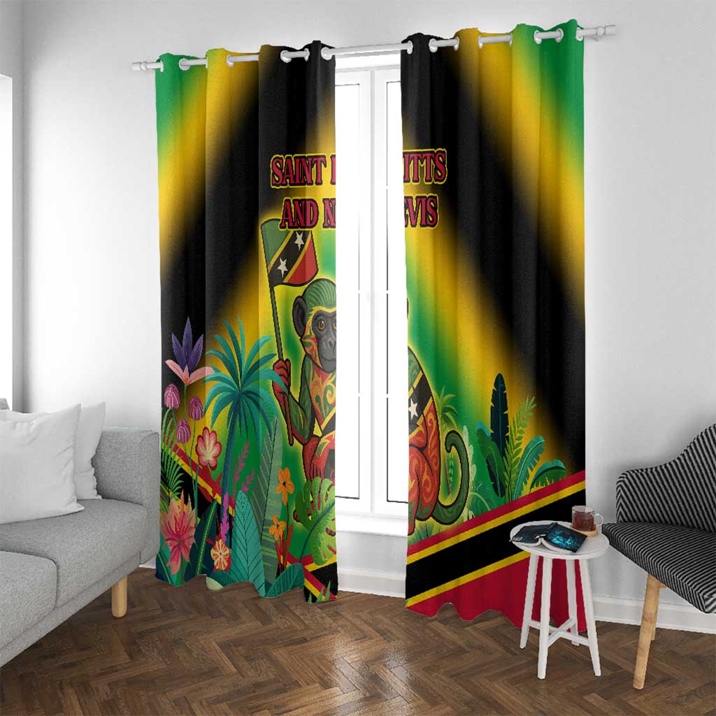 Saint Kitts and Nevis Window Curtain with Coat of Arms and Flag Pattern Design - Wonder Print Shop