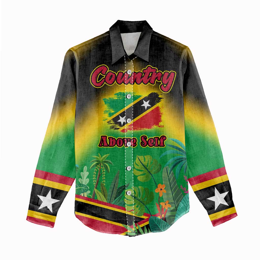 Saint Kitts and Nevis Women Casual Shirt with Coat of Arms and Flag Pattern Design - Wonder Print Shop
