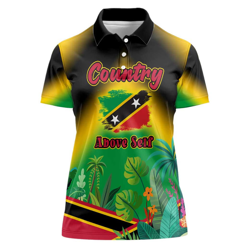 Saint Kitts and Nevis Women Polo Shirt with Coat of Arms and Flag Pattern Design - Wonder Print Shop