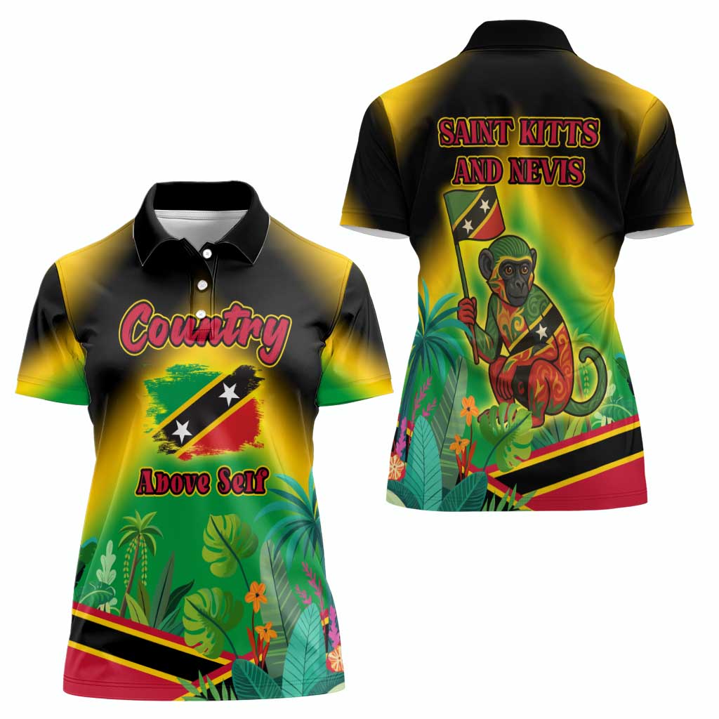 Saint Kitts and Nevis Women Polo Shirt with Coat of Arms and Flag Pattern Design - Wonder Print Shop