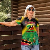 Saint Kitts and Nevis Women Polo Shirt with Coat of Arms and Flag Pattern Design - Wonder Print Shop