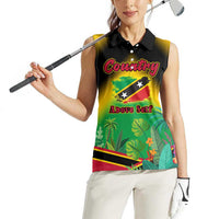 Saint Kitts and Nevis Women Sleeveless Polo Shirt with Coat of Arms and Flag Pattern Design - Wonder Print Shop