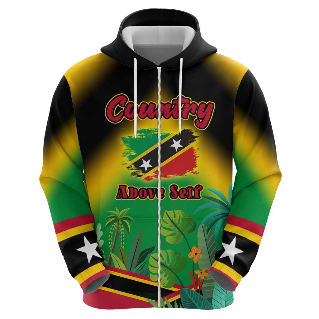 Saint Kitts and Nevis Zip Hoodie with Coat of Arms and Flag Pattern Design - Wonder Print Shop