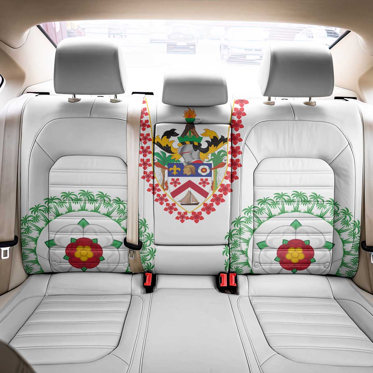 Saint Kitts and Nevis Back Car Seat Cover with Vibrant Flag Colors and Hibiscus Flower Design - Wonder Print Shop