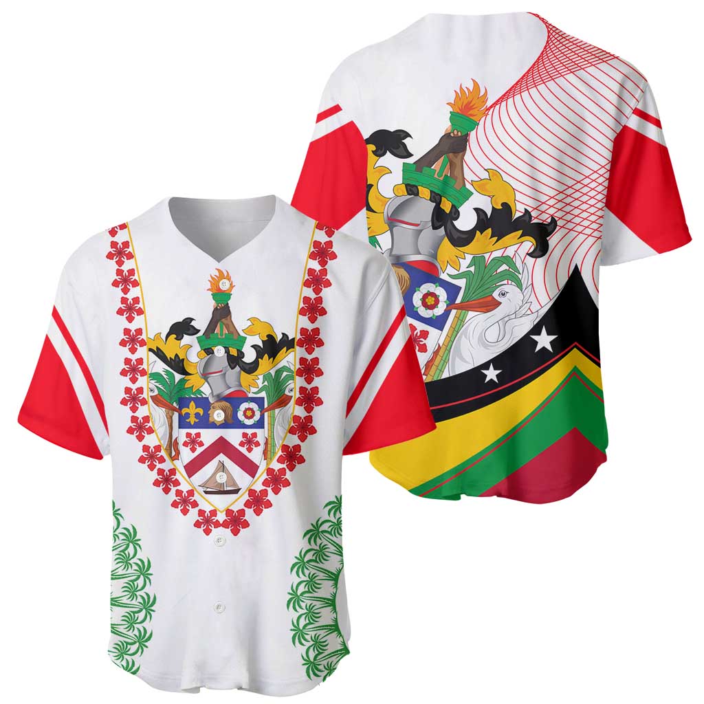 Saint Kitts and Nevis Baseball Jersey with Vibrant Flag Colors and Hibiscus Flower Design - Wonder Print Shop