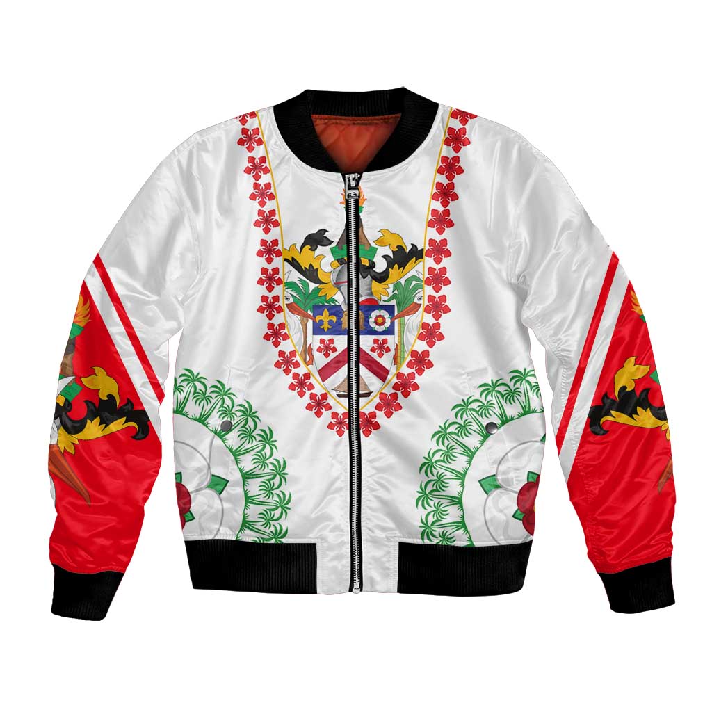 Saint Kitts and Nevis Bomber Jacket with Vibrant Flag Colors and Hibiscus Flower Design - Wonder Print Shop