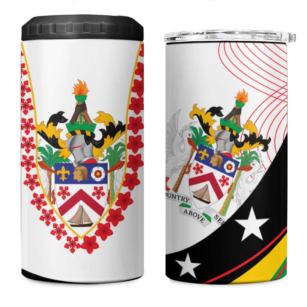 Saint Kitts and Nevis 4 in 1 Can Cooler Tumbler with Vibrant Flag Colors and Hibiscus Flower Design - Wonder Print Shop
