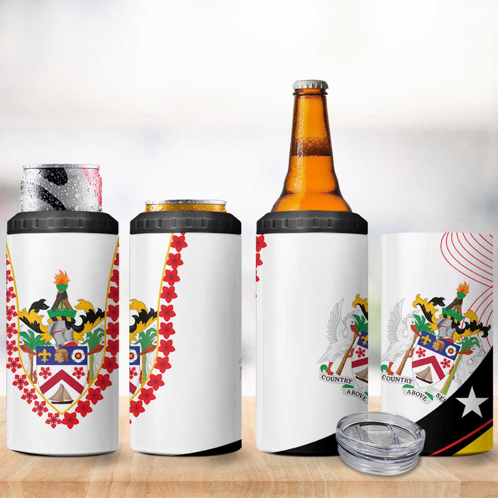 Saint Kitts and Nevis 4 in 1 Can Cooler Tumbler with Vibrant Flag Colors and Hibiscus Flower Design - Wonder Print Shop