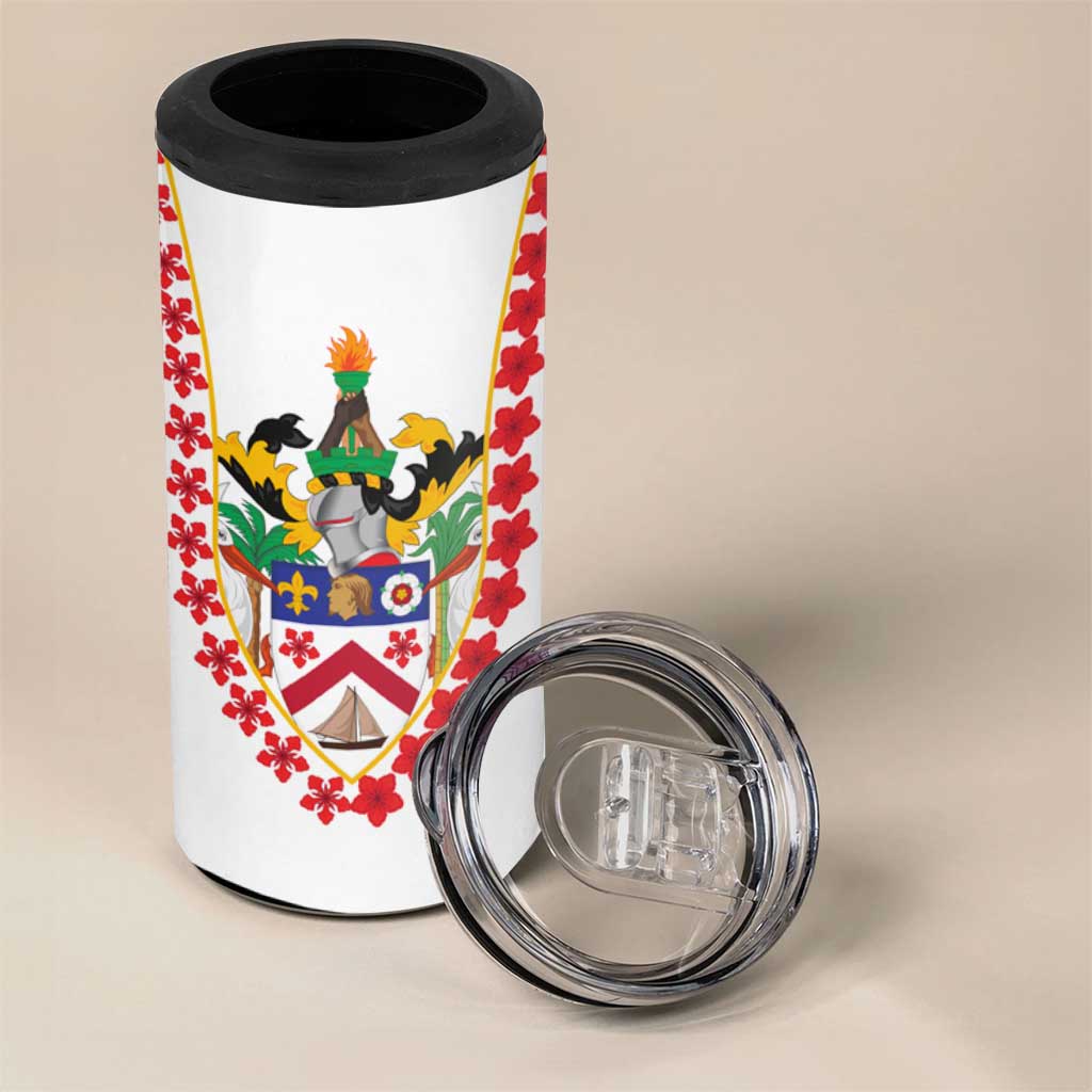 Saint Kitts and Nevis 4 in 1 Can Cooler Tumbler with Vibrant Flag Colors and Hibiscus Flower Design - Wonder Print Shop