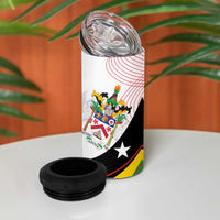 Saint Kitts and Nevis 4 in 1 Can Cooler Tumbler with Vibrant Flag Colors and Hibiscus Flower Design - Wonder Print Shop