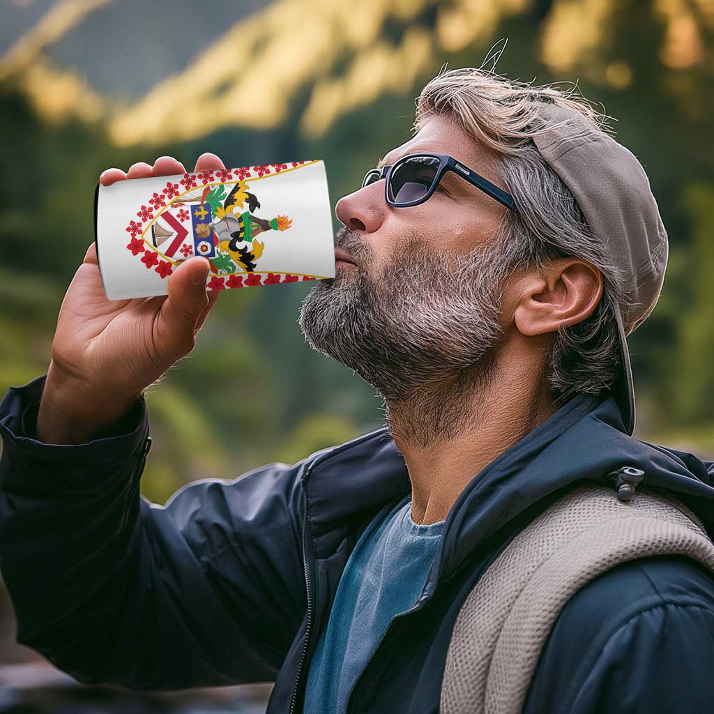 Saint Kitts and Nevis 4 in 1 Can Cooler Tumbler with Vibrant Flag Colors and Hibiscus Flower Design - Wonder Print Shop