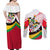 Saint Kitts and Nevis Couples Matching Off Shoulder Maxi Dress and Long Sleeve Button Shirt with Vibrant Flag Colors and Hibiscus Flower Design - Wonder Print Shop