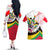 Saint Kitts and Nevis Couples Matching Off The Shoulder Long Sleeve Dress and Hawaiian Shirt with Vibrant Flag Colors and Hibiscus Flower Design - Wonder Print Shop