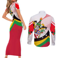 Saint Kitts and Nevis Couples Matching Short Sleeve Bodycon Dress and Long Sleeve Button Shirt with Vibrant Flag Colors and Hibiscus Flower Design - Wonder Print Shop