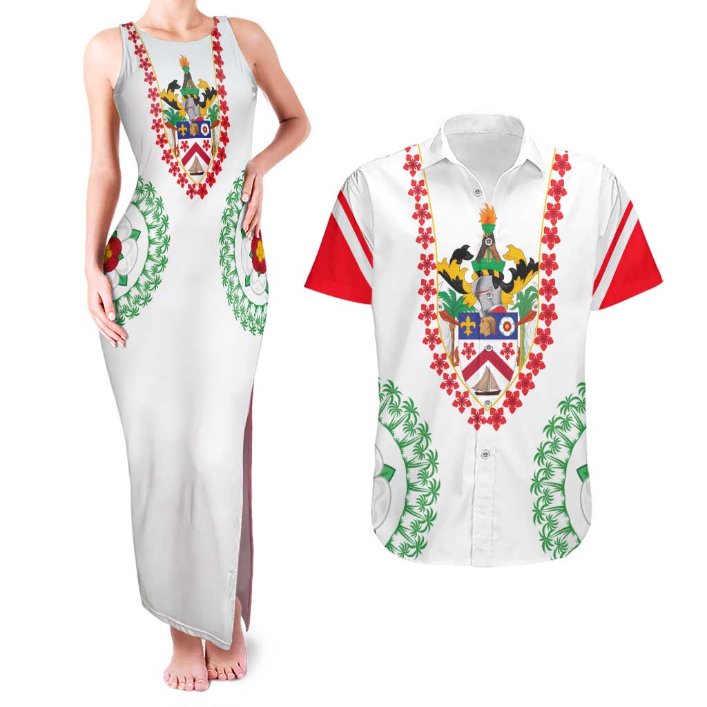Saint Kitts and Nevis Couples Matching Tank Maxi Dress and Hawaiian Shirt with Vibrant Flag Colors and Hibiscus Flower Design - Wonder Print Shop