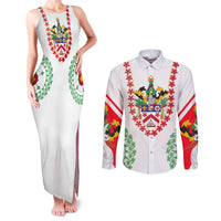 Saint Kitts and Nevis Couples Matching Tank Maxi Dress and Long Sleeve Button Shirt with Vibrant Flag Colors and Hibiscus Flower Design - Wonder Print Shop