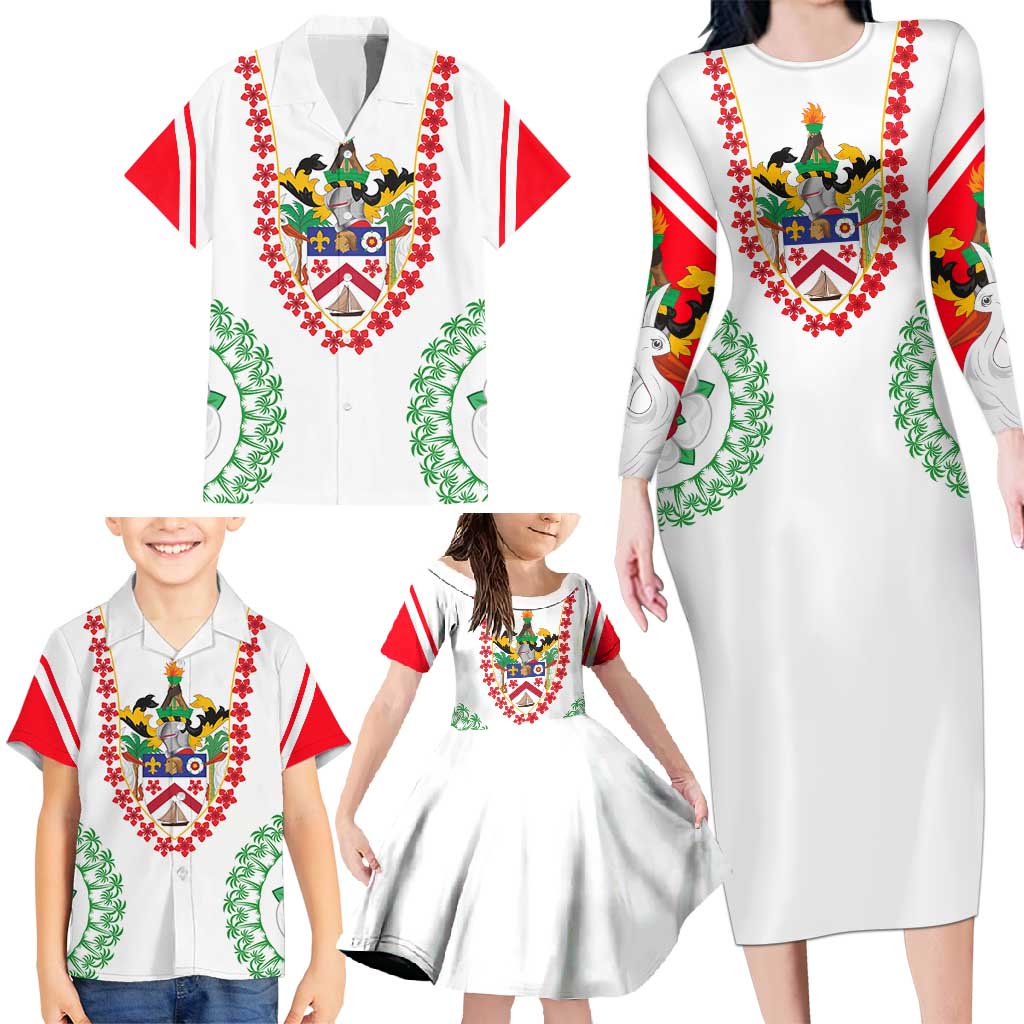 Saint Kitts and Nevis Family Matching Long Sleeve Bodycon Dress and Hawaiian Shirt with Vibrant Flag Colors and Hibiscus Flower Design - Wonder Print Shop