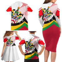 Saint Kitts and Nevis Family Matching Long Sleeve Bodycon Dress and Hawaiian Shirt with Vibrant Flag Colors and Hibiscus Flower Design - Wonder Print Shop