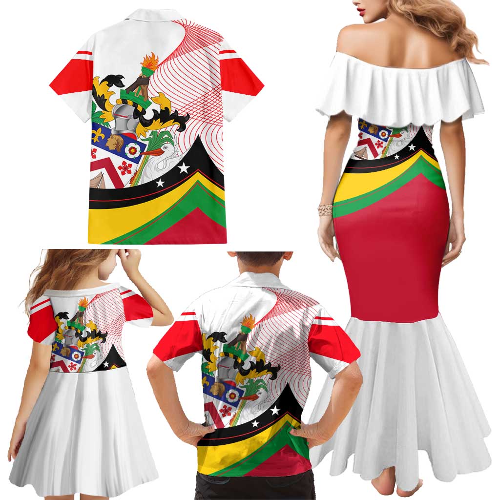 Saint Kitts and Nevis Family Matching Mermaid Dress and Hawaiian Shirt with Vibrant Flag Colors and Hibiscus Flower Design - Wonder Print Shop