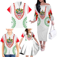 Saint Kitts and Nevis Family Matching Off The Shoulder Long Sleeve Dress and Hawaiian Shirt with Vibrant Flag Colors and Hibiscus Flower Design - Wonder Print Shop