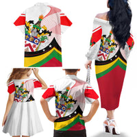 Saint Kitts and Nevis Family Matching Off The Shoulder Long Sleeve Dress and Hawaiian Shirt with Vibrant Flag Colors and Hibiscus Flower Design - Wonder Print Shop