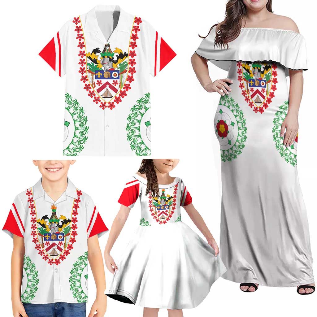 Saint Kitts and Nevis Family Matching Off Shoulder Maxi Dress and Hawaiian Shirt with Vibrant Flag Colors and Hibiscus Flower Design - Wonder Print Shop