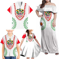 Saint Kitts and Nevis Family Matching Off Shoulder Maxi Dress and Hawaiian Shirt with Vibrant Flag Colors and Hibiscus Flower Design - Wonder Print Shop