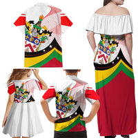 Saint Kitts and Nevis Family Matching Off Shoulder Maxi Dress and Hawaiian Shirt with Vibrant Flag Colors and Hibiscus Flower Design - Wonder Print Shop