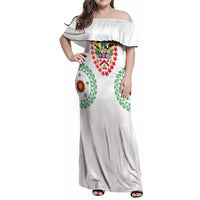 Saint Kitts and Nevis Family Matching Off Shoulder Maxi Dress and Hawaiian Shirt with Vibrant Flag Colors and Hibiscus Flower Design - Wonder Print Shop