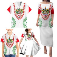 Saint Kitts and Nevis Family Matching Puletasi and Hawaiian Shirt with Vibrant Flag Colors and Hibiscus Flower Design - Wonder Print Shop