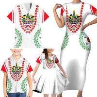 Saint Kitts and Nevis Family Matching Short Sleeve Bodycon Dress and Hawaiian Shirt with Vibrant Flag Colors and Hibiscus Flower Design - Wonder Print Shop