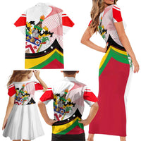 Saint Kitts and Nevis Family Matching Short Sleeve Bodycon Dress and Hawaiian Shirt with Vibrant Flag Colors and Hibiscus Flower Design - Wonder Print Shop