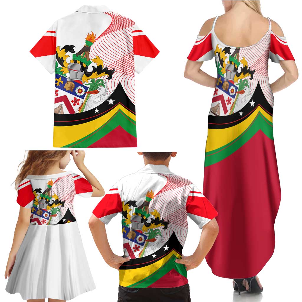 Saint Kitts and Nevis Family Matching Summer Maxi Dress and Hawaiian Shirt with Vibrant Flag Colors and Hibiscus Flower Design - Wonder Print Shop