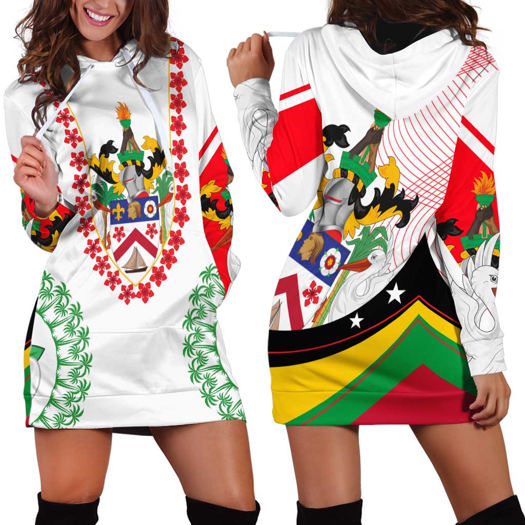 Saint Kitts and Nevis Hoodie Dress with Vibrant Flag Colors and Hibiscus Flower Design - Wonder Print Shop