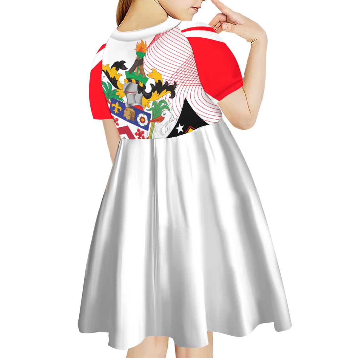 Saint Kitts and Nevis Kid Short Sleeve Dress with Vibrant Flag Colors and Hibiscus Flower Design - Wonder Print Shop