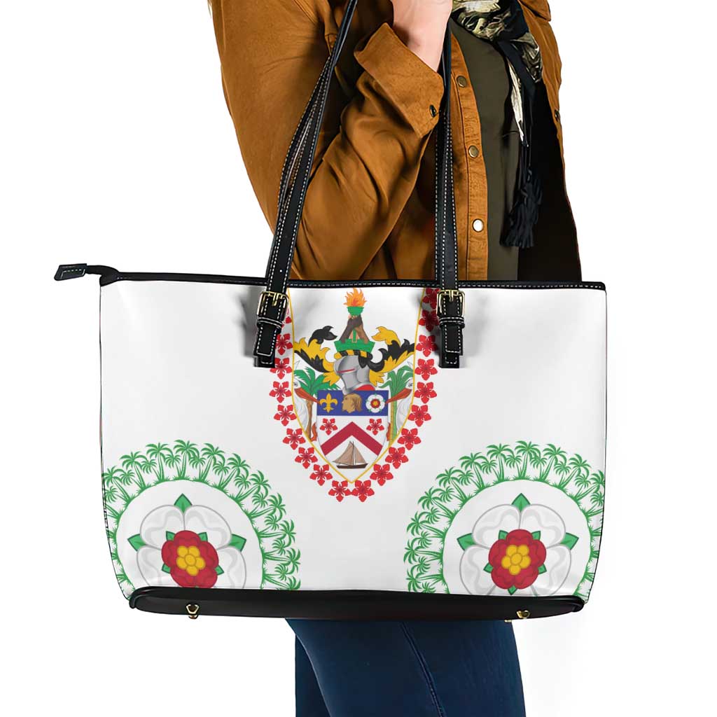 Saint Kitts and Nevis Leather Tote Bag with Vibrant Flag Colors and Hibiscus Flower Design - Wonder Print Shop