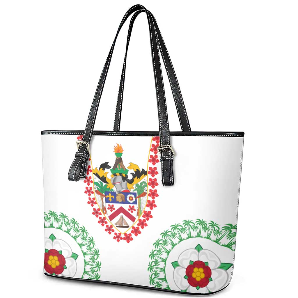 Saint Kitts and Nevis Leather Tote Bag with Vibrant Flag Colors and Hibiscus Flower Design - Wonder Print Shop