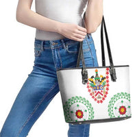 Saint Kitts and Nevis Leather Tote Bag with Vibrant Flag Colors and Hibiscus Flower Design - Wonder Print Shop