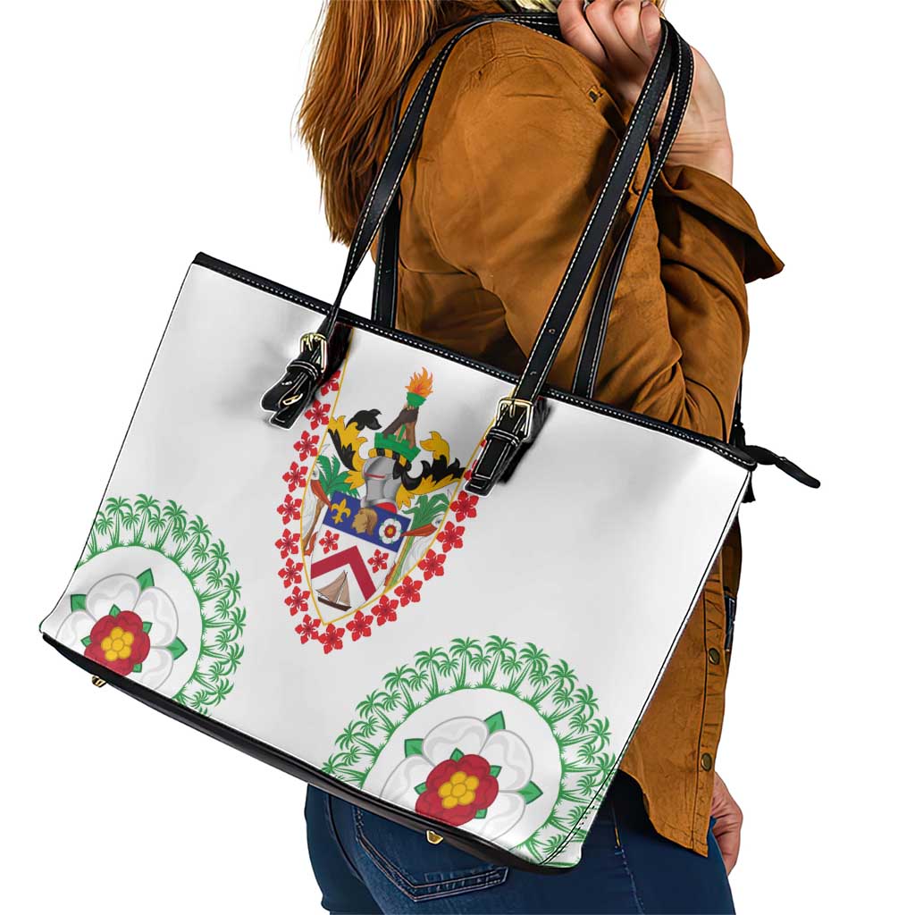 Saint Kitts and Nevis Leather Tote Bag with Vibrant Flag Colors and Hibiscus Flower Design - Wonder Print Shop