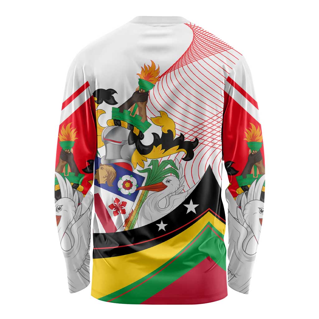Saint Kitts and Nevis Long Sleeve Shirt with Vibrant Flag Colors and Hibiscus Flower Design - Wonder Print Shop