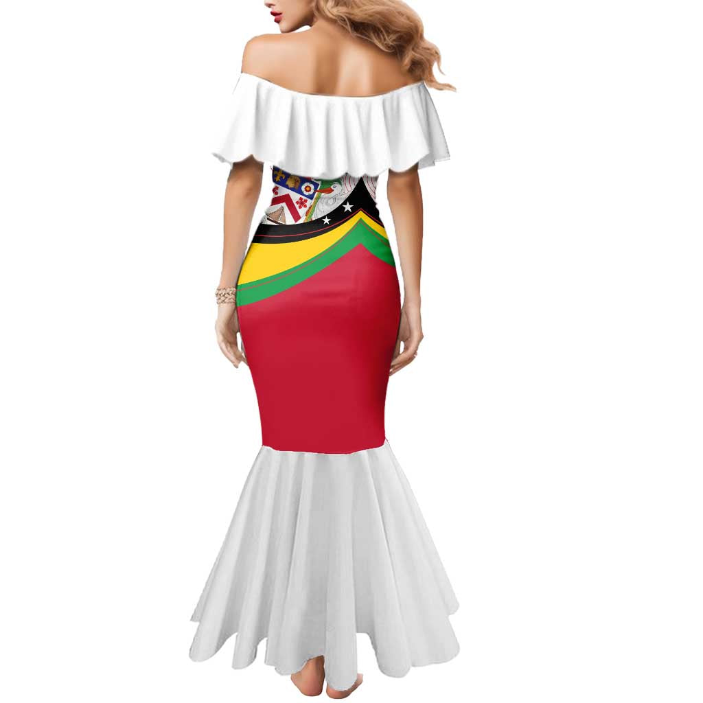 Saint Kitts and Nevis Mermaid Dress with Vibrant Flag Colors and Hibiscus Flower Design - Wonder Print Shop