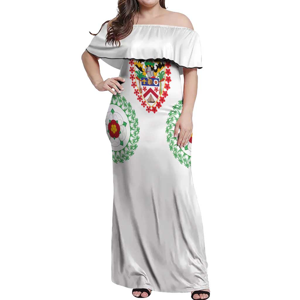 Saint Kitts and Nevis Off Shoulder Maxi Dress with Vibrant Flag Colors and Hibiscus Flower Design - Wonder Print Shop