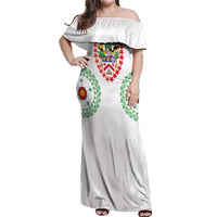 Saint Kitts and Nevis Off Shoulder Maxi Dress with Vibrant Flag Colors and Hibiscus Flower Design - Wonder Print Shop