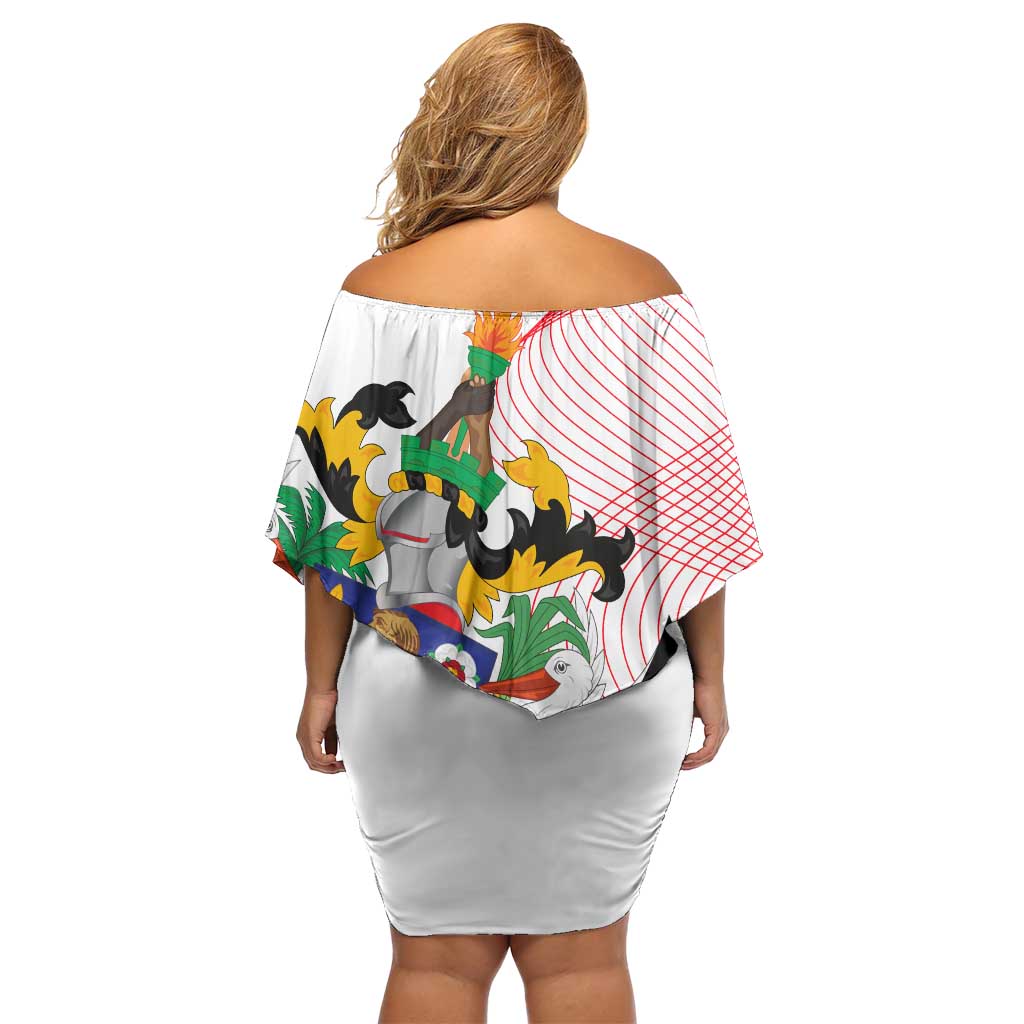 Saint Kitts and Nevis Off Shoulder Short Dress with Vibrant Flag Colors and Hibiscus Flower Design - Wonder Print Shop