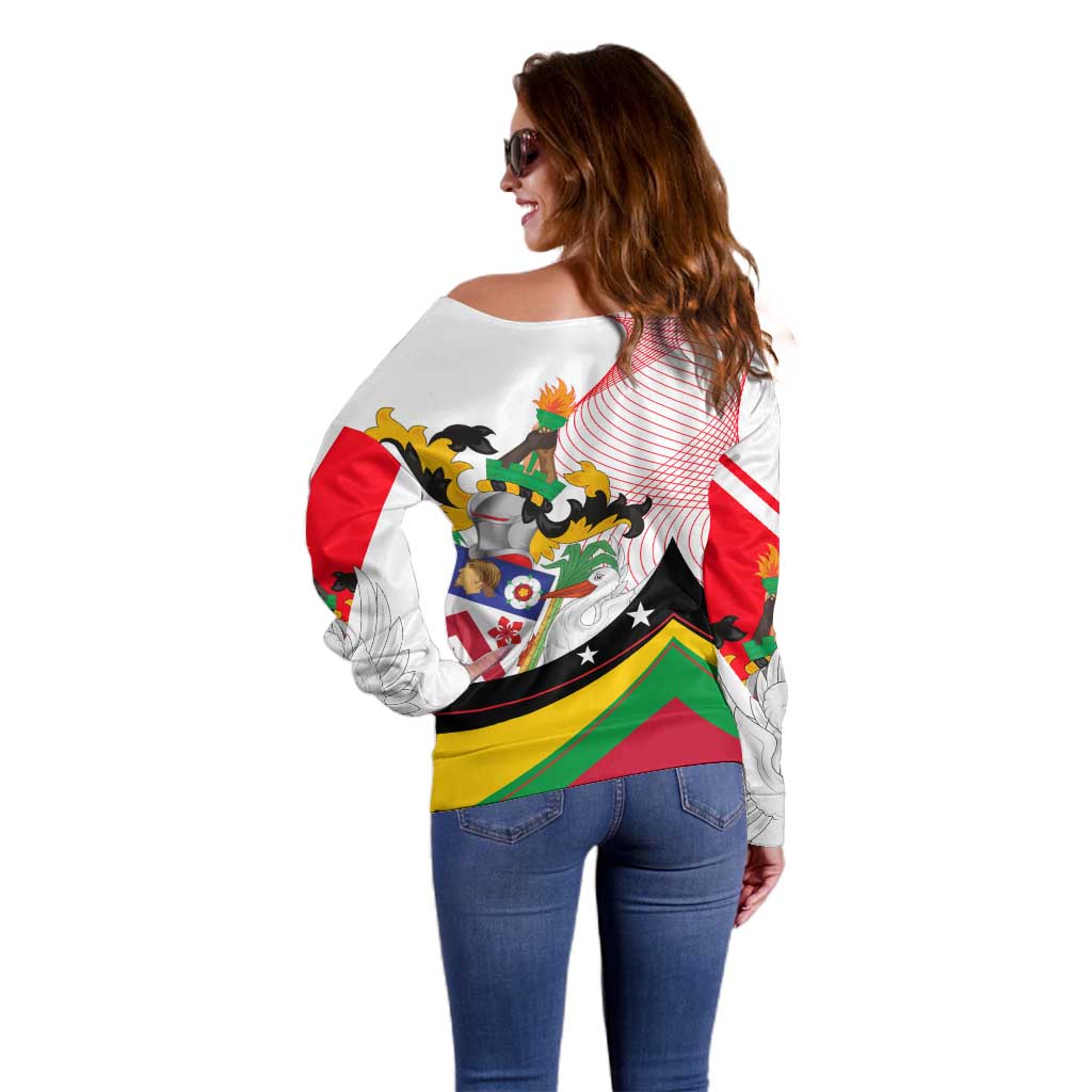 Saint Kitts and Nevis Off Shoulder Sweater with Vibrant Flag Colors and Hibiscus Flower Design - Wonder Print Shop