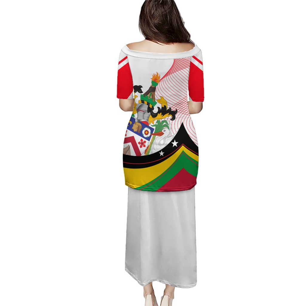 Saint Kitts and Nevis Puletasi with Vibrant Flag Colors and Hibiscus Flower Design - Wonder Print Shop