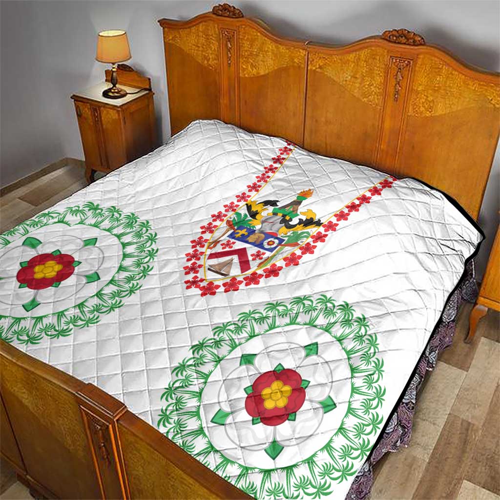 Saint Kitts and Nevis Quilt with Vibrant Flag Colors and Hibiscus Flower Design - Wonder Print Shop