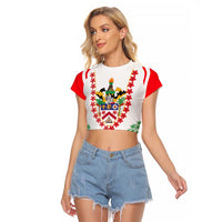 Saint Kitts and Nevis Raglan Cropped T Shirt with Vibrant Flag Colors and Hibiscus Flower Design - Wonder Print Shop