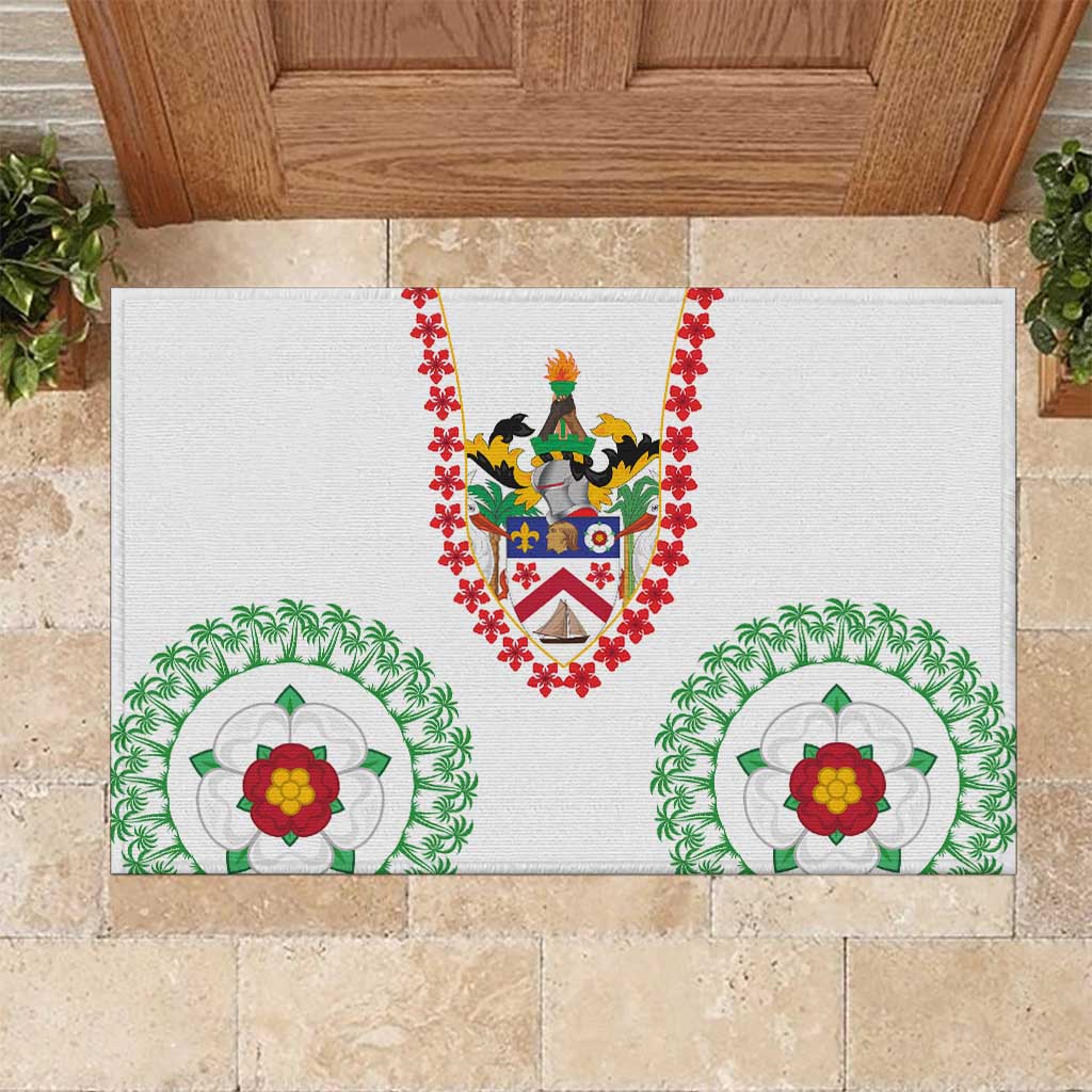 Saint Kitts and Nevis Rubber Doormat with Vibrant Flag Colors and Hibiscus Flower Design - Wonder Print Shop